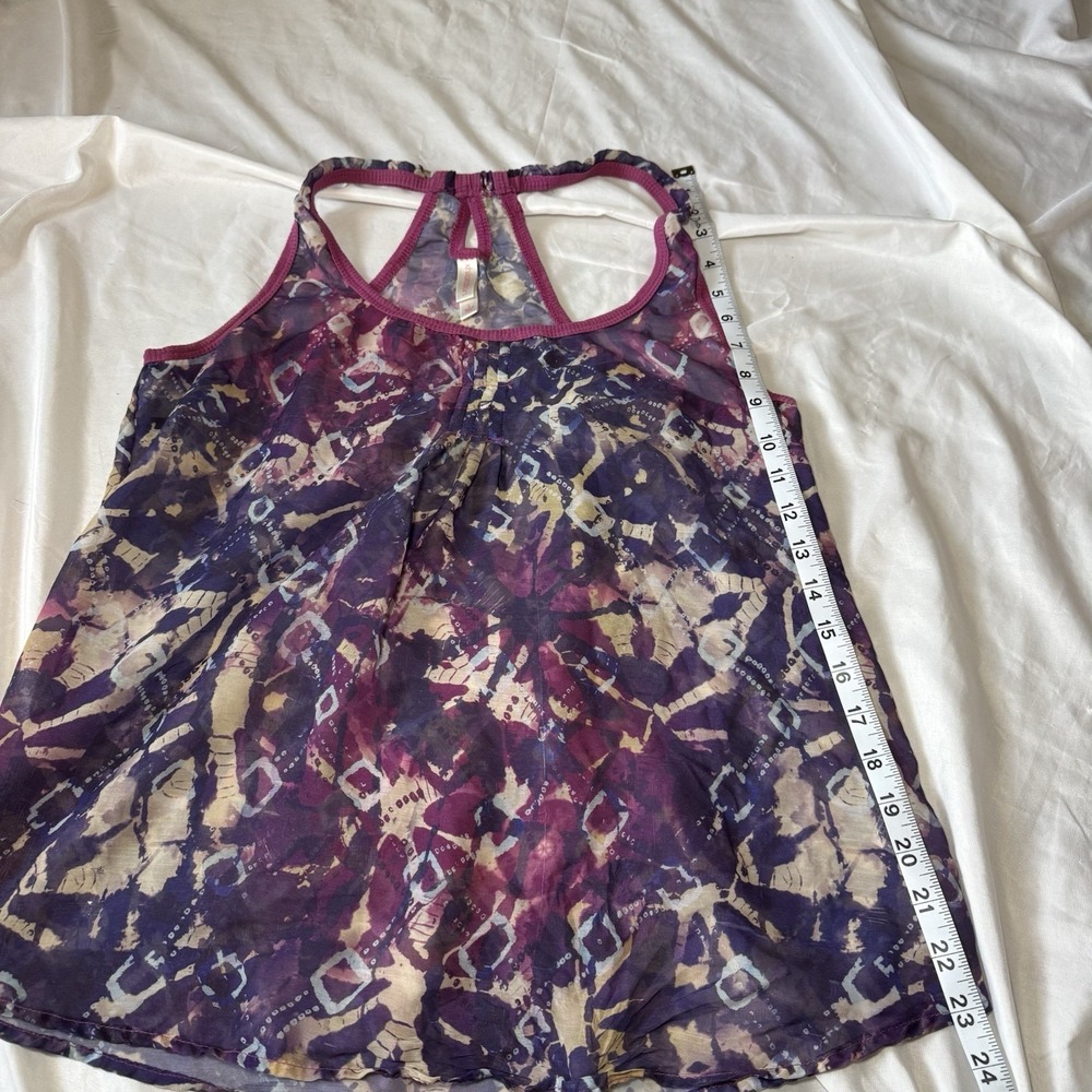 Xhilaration Purple Abstract Sheer Tank Top Racerback Flowy Size L - Picture 4 of 5